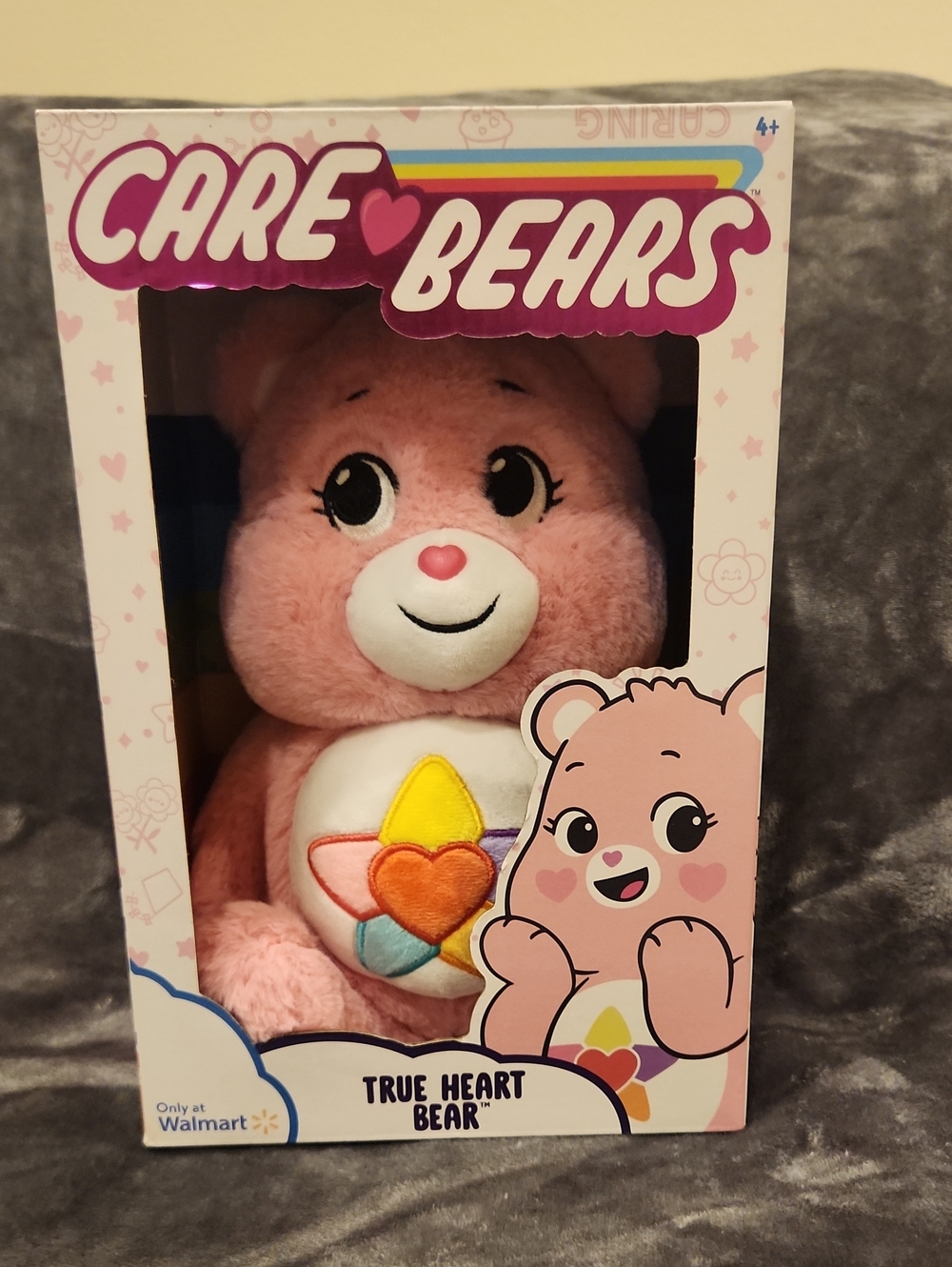 10 In Tall Care Bears True Heart Bear Plush - Pink with Multicolor Heart Badge